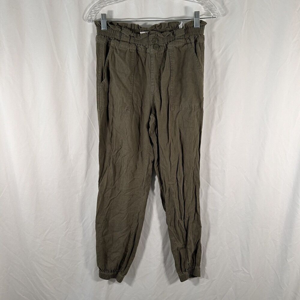 Vanilla Star Linen Blend Pants Women's Small Green Pull On Elastic Waist